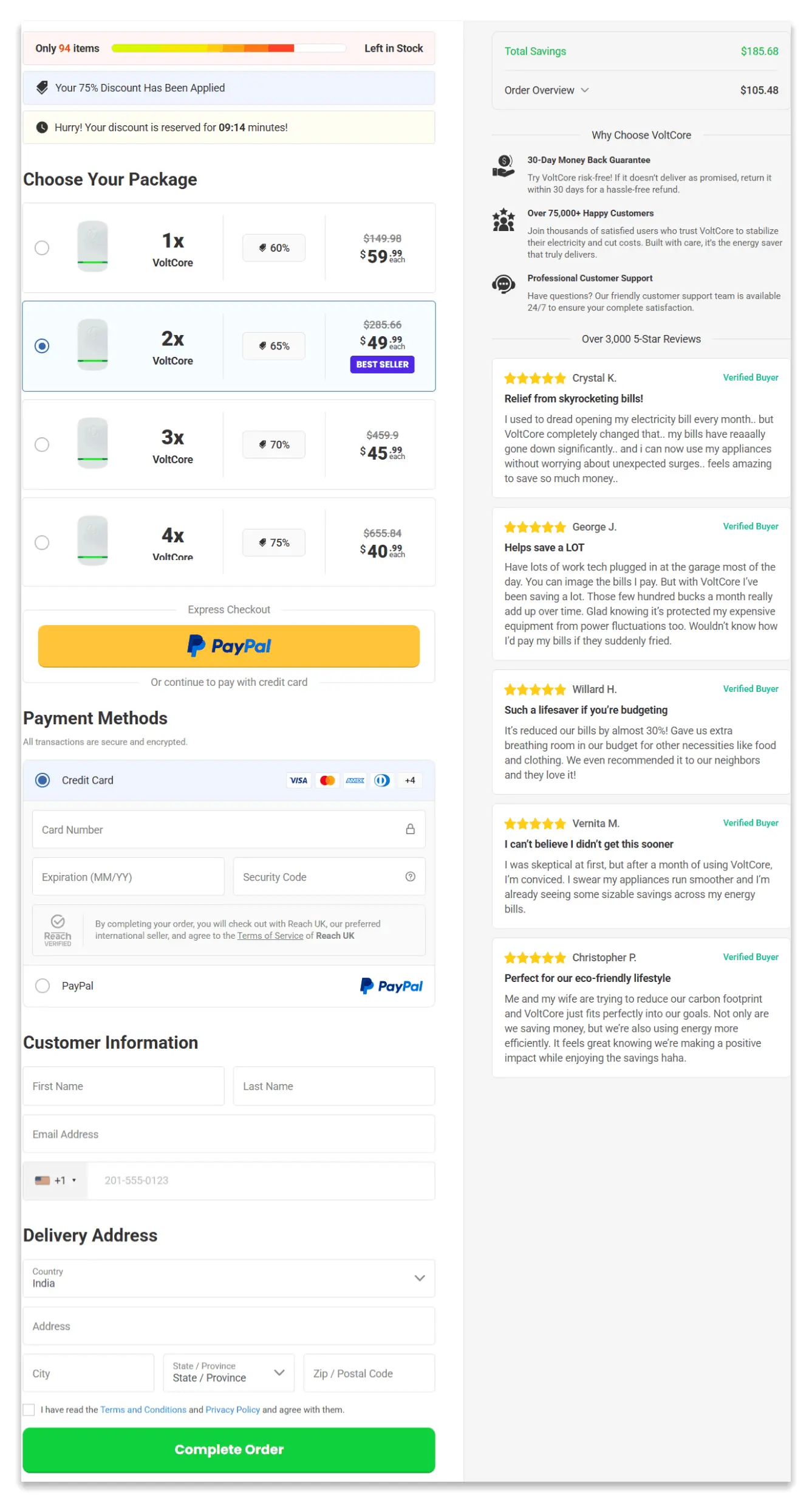 VoltCore Energy Saver secure checkout page
